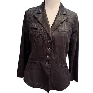 Coldwater Creek Shaped Black And Gold Metallic Textured Blazer Size Size 12